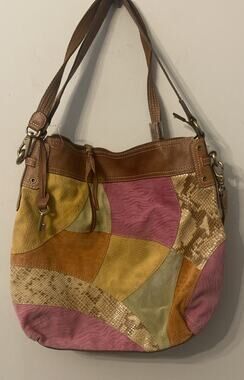 Fossil Patchwork Leather Hobo Style Purse Handbag